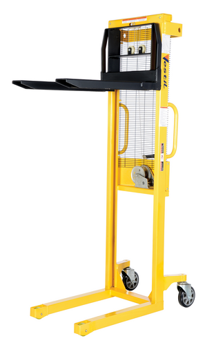 Steel Stacker with Fixed Manual Hand Winch 770 Lb. Capacity Black / Yellow